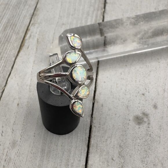 Sterling Silver Lab Opal Ring Size 8 - Picture 5 of 6